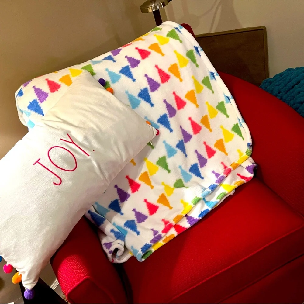 Brand New/ Unused - Yummy Soft Throw/ Joy Pillow - Bright Colors Christmas Decor